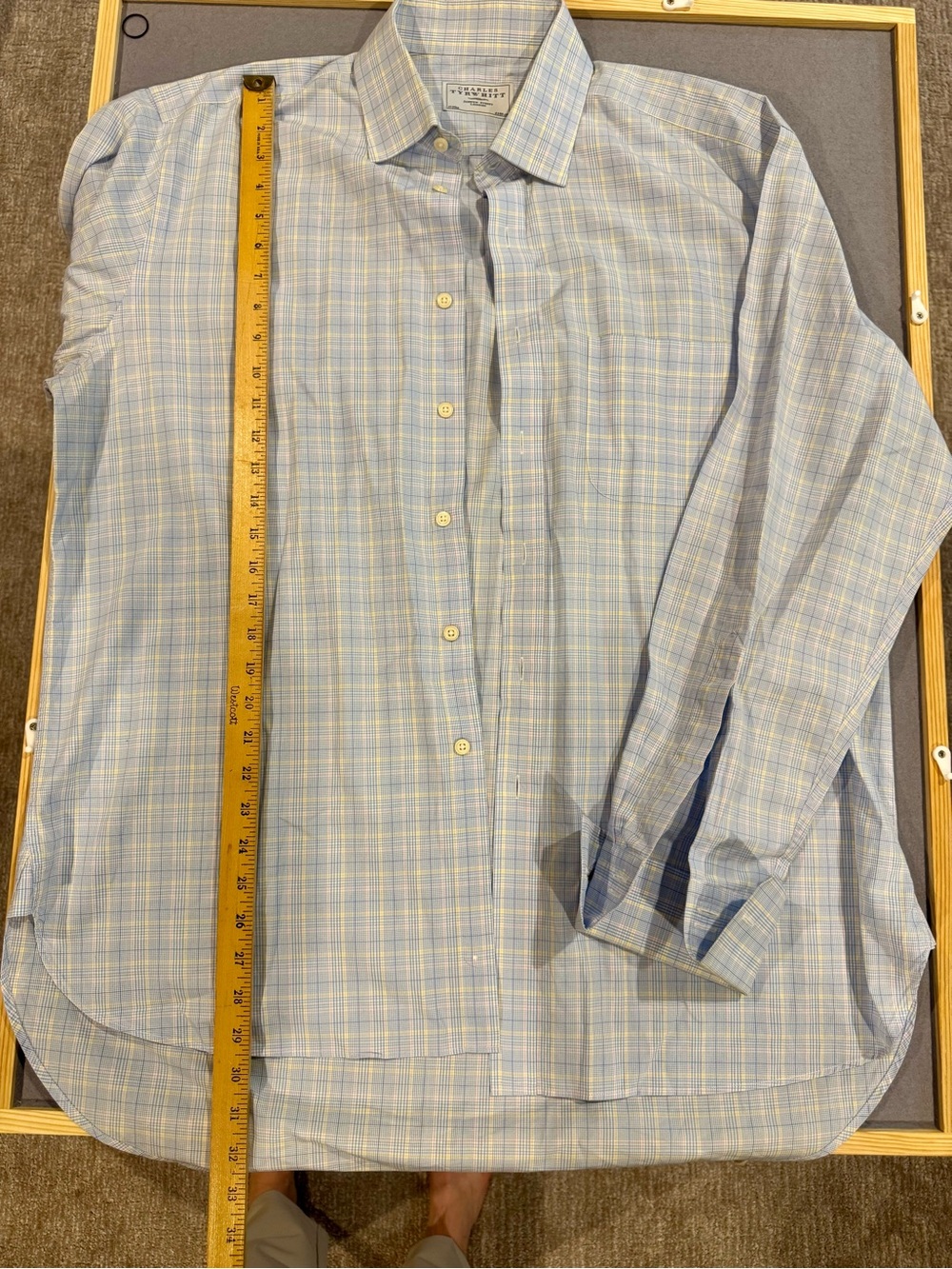 Charles Tyrwhitt French Cuff Light Blue and Yellow Plaid Dress Shirt